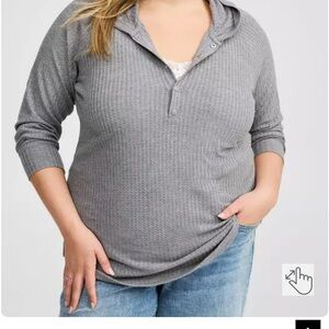 Lands End Gray Ribbed Long Sleeve Top New with tags